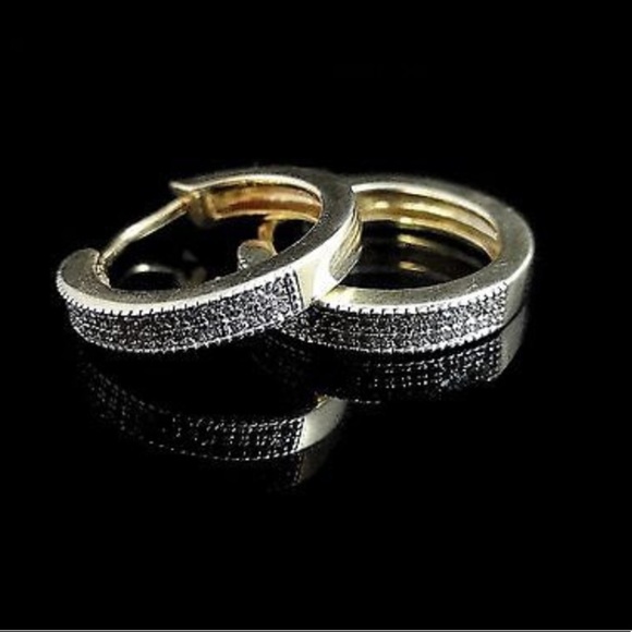 Jewelry - REAL DIAMOND Hoop Earrings 14K Gold Clip Earrings